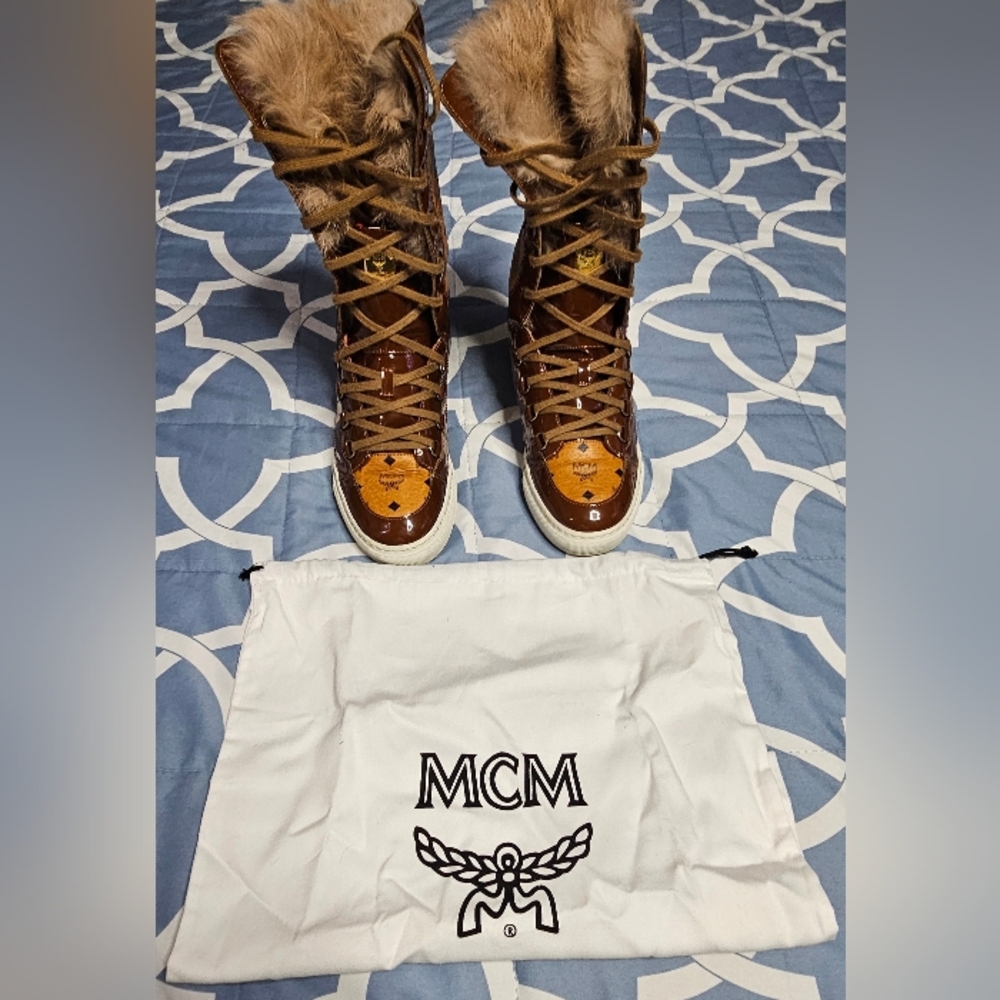 MCM Vicetos Fur Sneakers Lace-up Boots US Size 6.5 - Picture 12 of 13